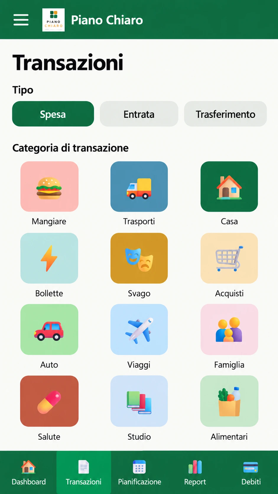 Anteprima app - Categoria di transazione